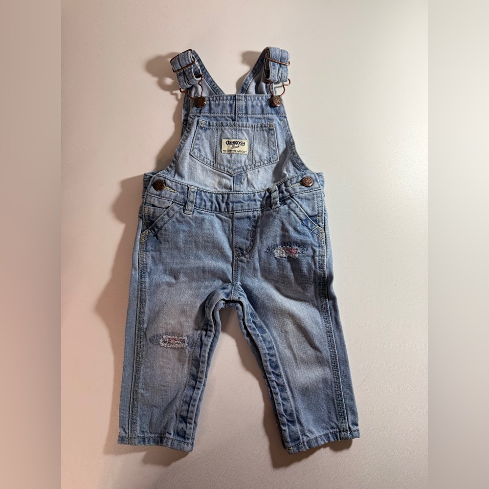 Oshkosh B’Gosh Overalls Infant Girls Size 9 Months Vestbak Embroidered Denim